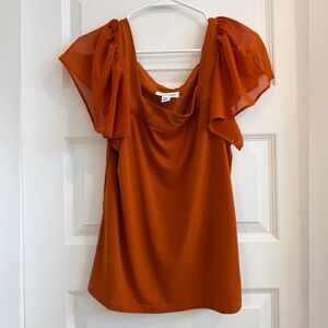 Calvin Klein Burnt Orange Flutter Sleeve Blouse